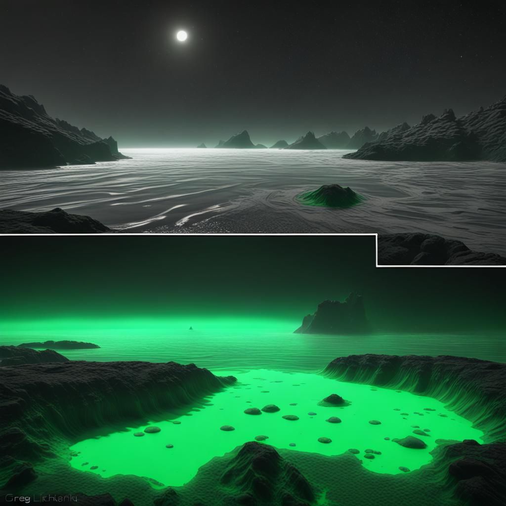 Eerie Bioluminescence on Barren Planet, Dark Fantasy Art