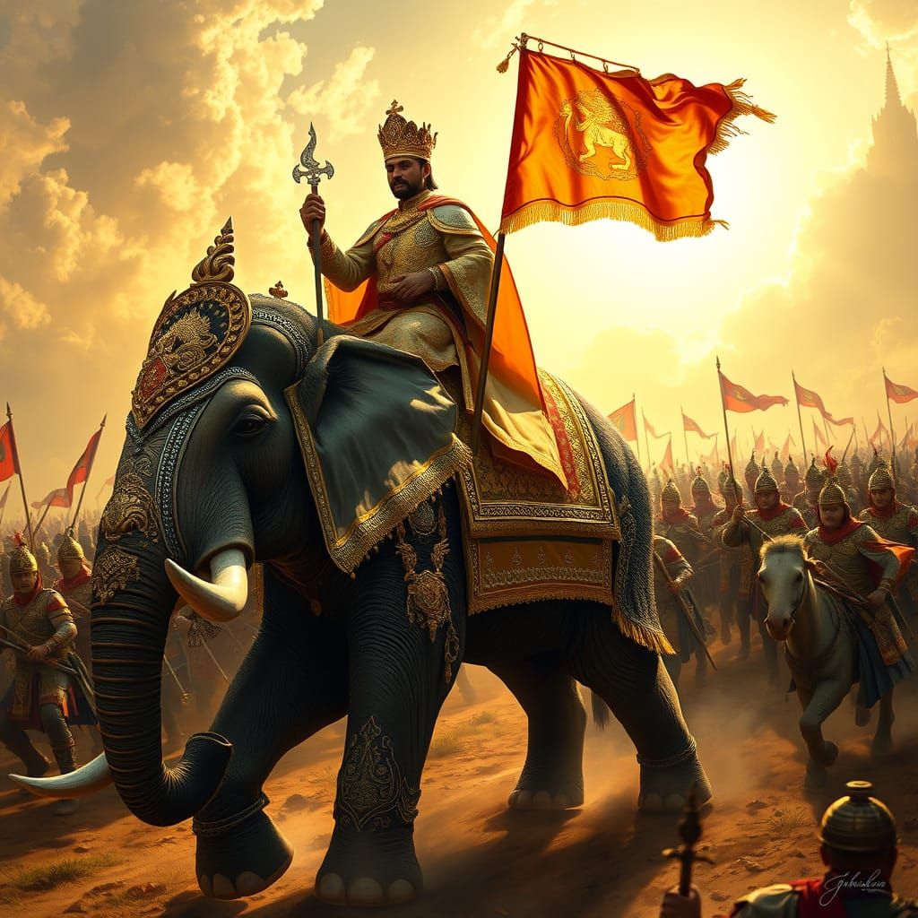 Thai King on War Elephant in Regal Grandeur