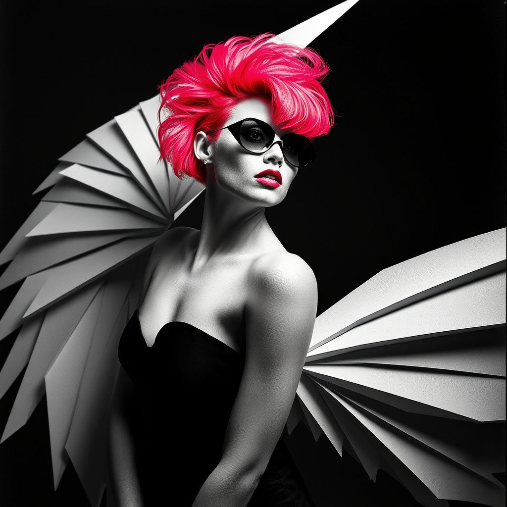 Geometric Winged Model in Dadaist Fashion Photograph