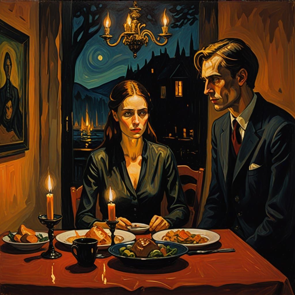 Couple's Intense Gaze by Flickering Candlelight in Expressio...