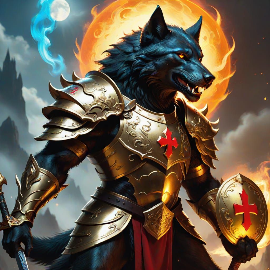 Epic Black Wolf Knight in Golden Armor