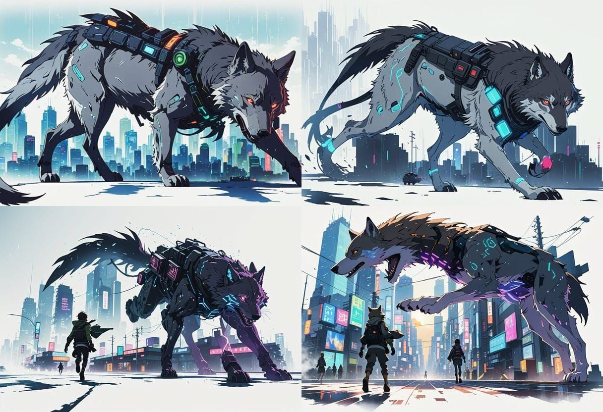 Cyberpunk Wolf Link in Anime Key Visual Style
