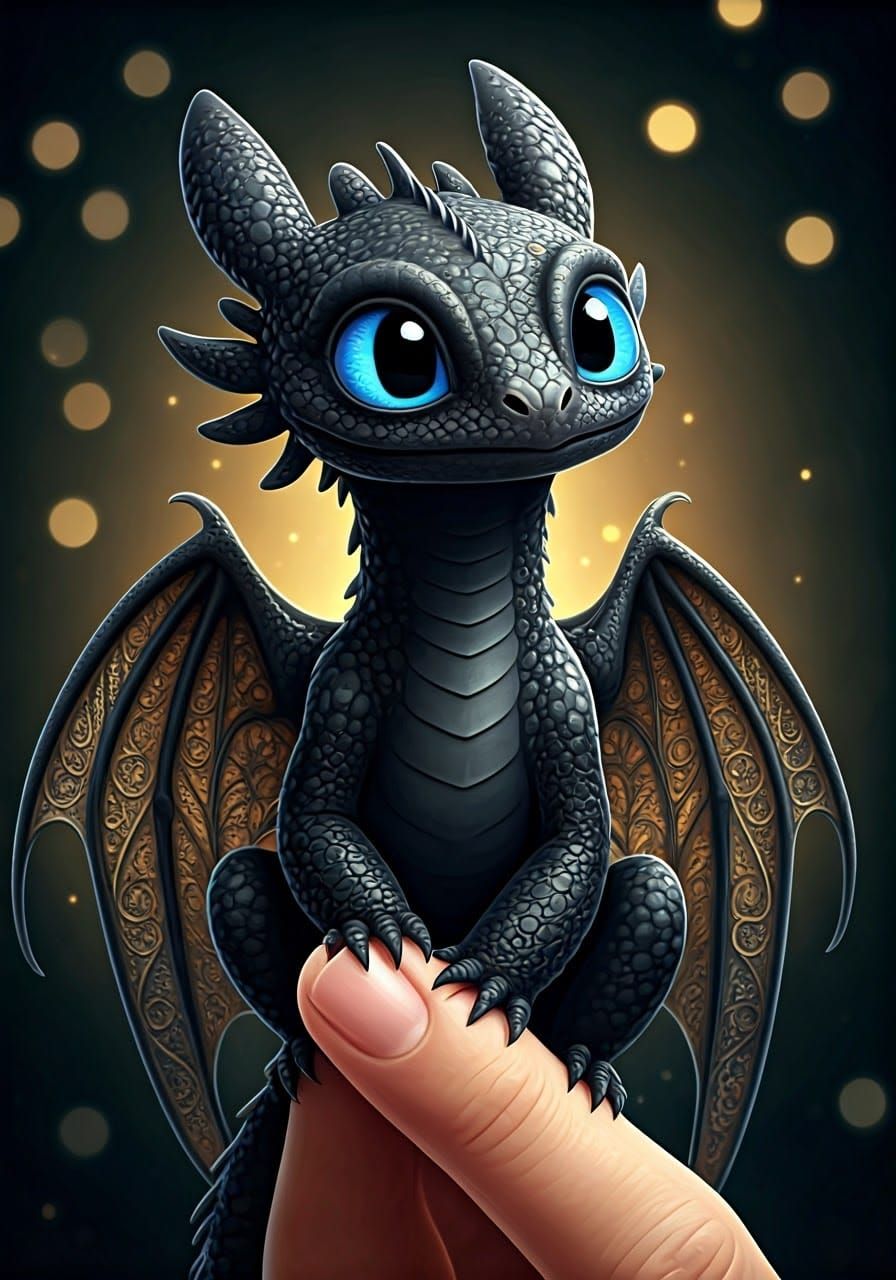 Cute Black Dragoness with Filigree Wings