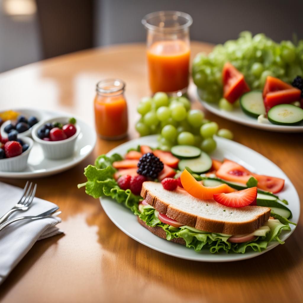 Healthy Lunch Plate: Salad, Fruit, and Sandwich