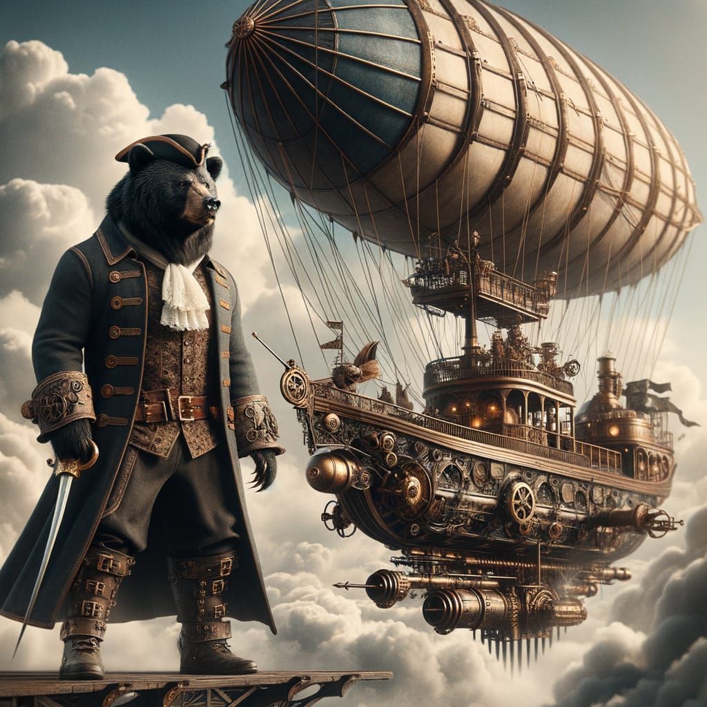 Steampunk Pirate Bear on Airborne Airship