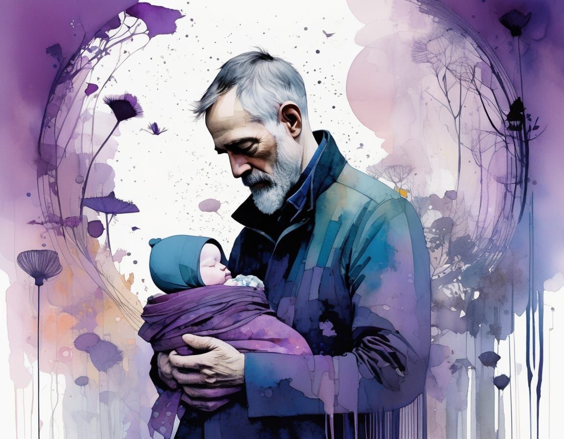 Father and Baby in Mauve Gradients