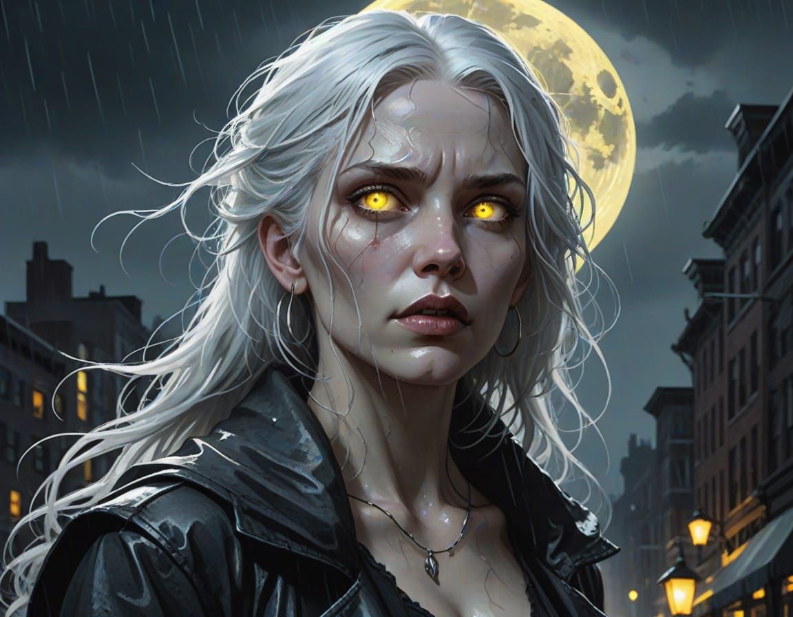 Gothic City Goddess under Moonlit Rain