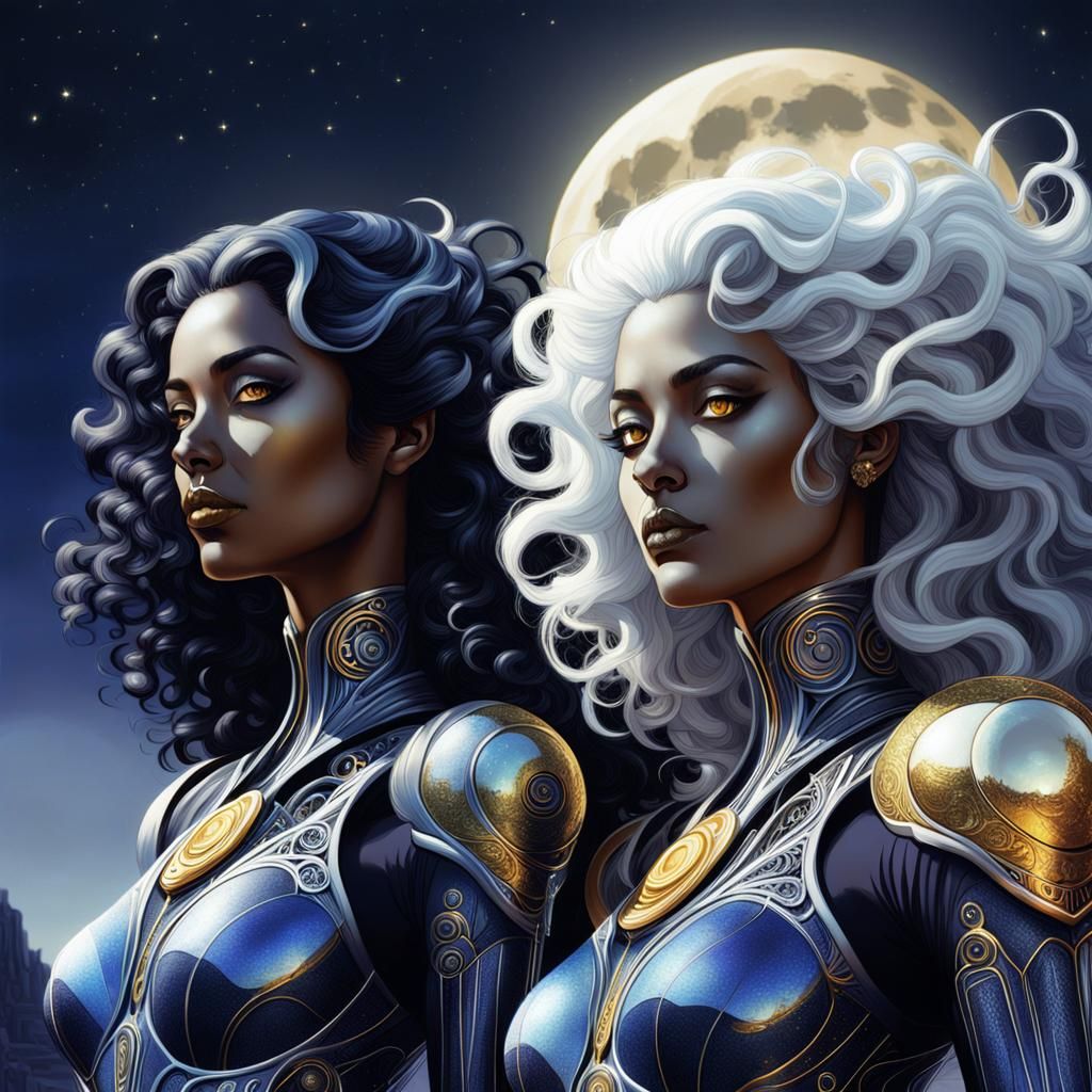 Fantasy Women Under Moonlight: A Surreal Concept Art