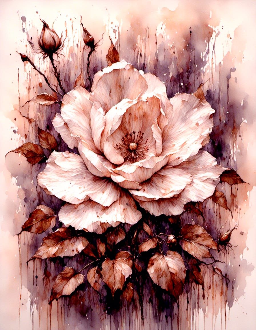 Gardenia Flower on Rainy Day in Macabre Style