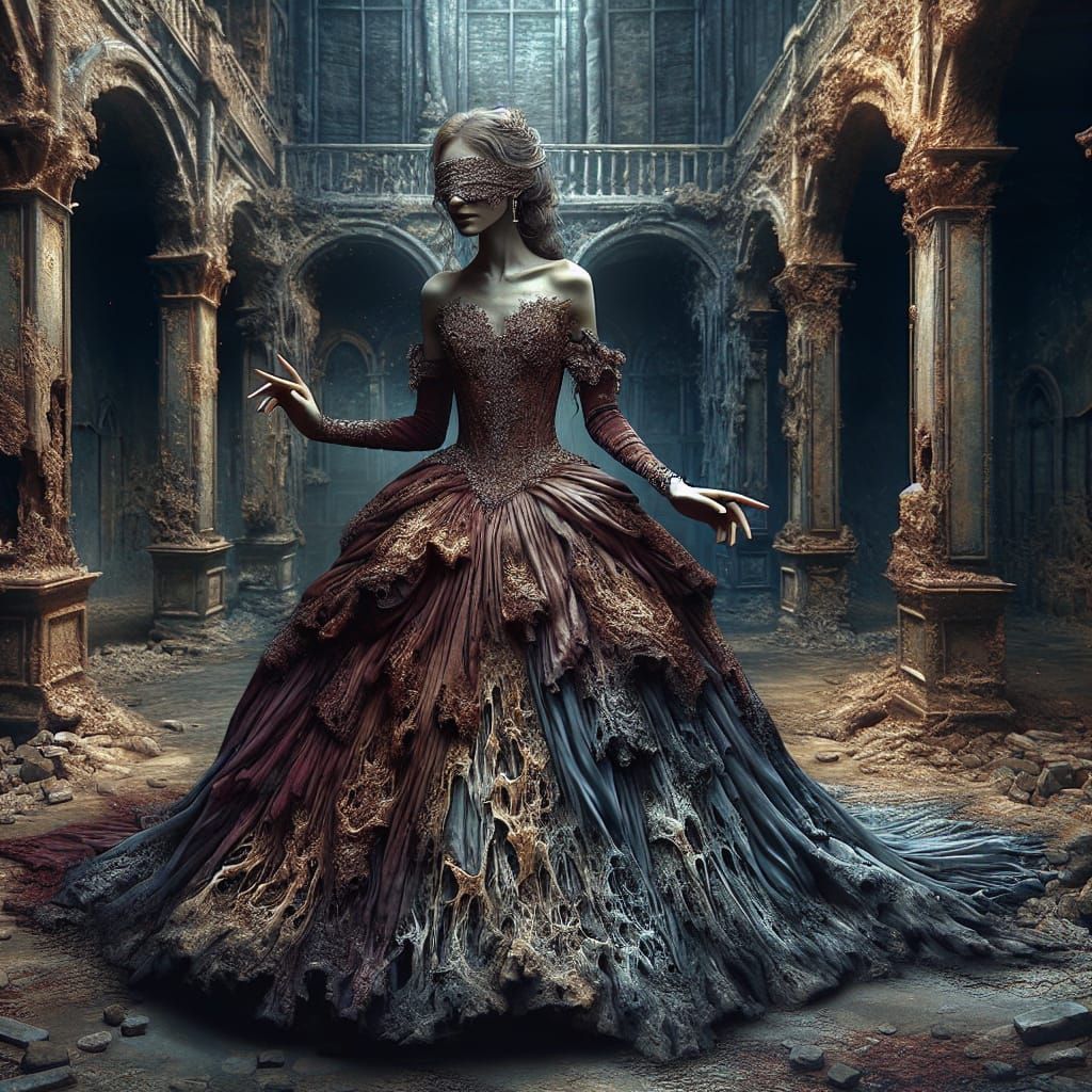 Elegant Woman in Abandoned Castle Matte Painting