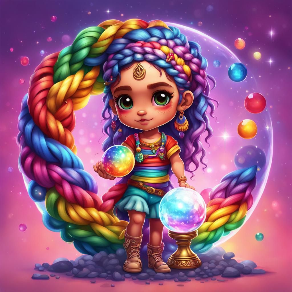 Hyperrealistic Chibi Gypsy with Crystal Ball