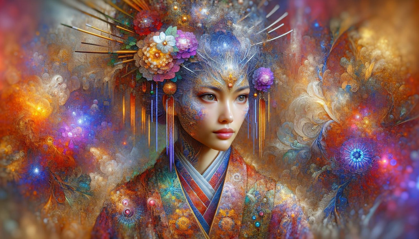 Fantasy Kimono Portrait in Vibrant Colors