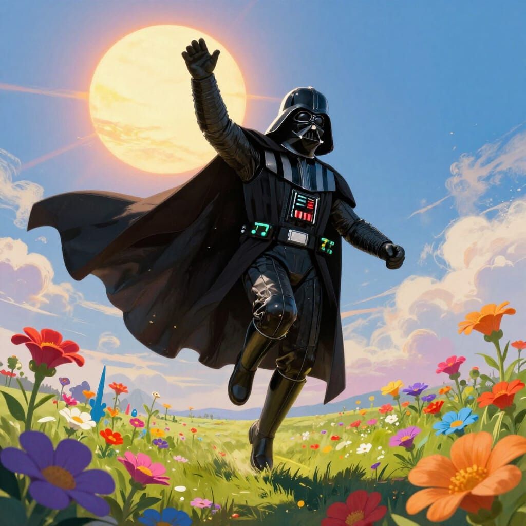 Darth Vader Joyfully Skipping Among Alien Flowers