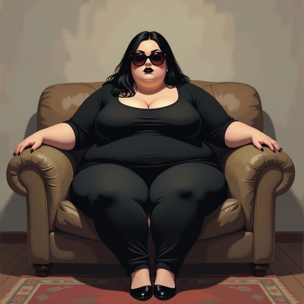 Plus-Size Woman in Black with Sunglasses