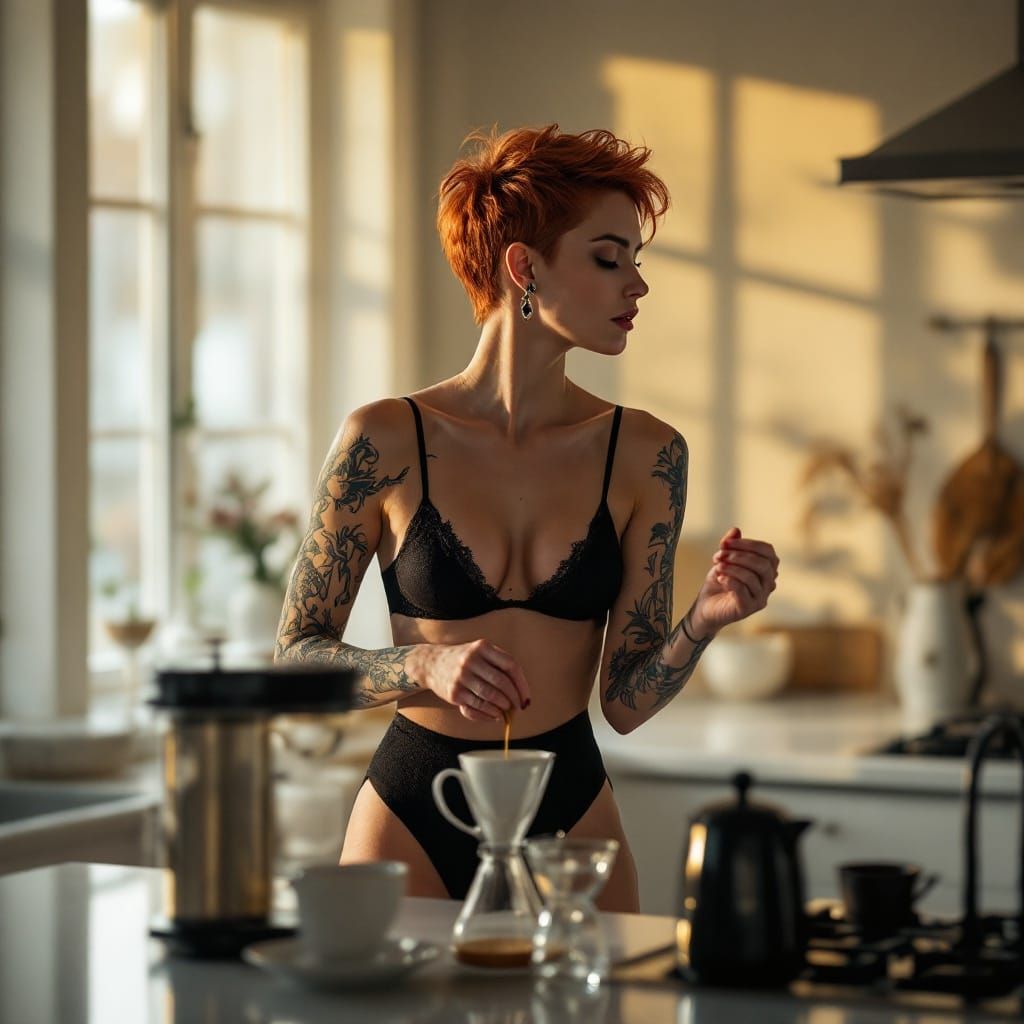 Redhead Coffee Ritual: Intimate Lifestyle Photography