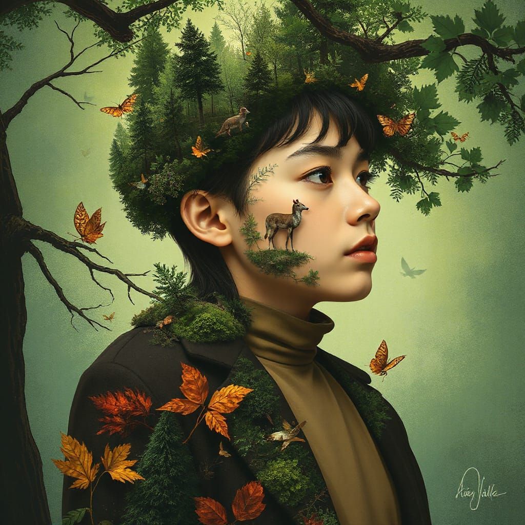 Whimsical Forest Portrait in Earthy Tones