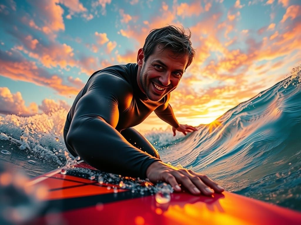 Surfer, Shining Genius, Lord of the Ocean in Vibrant Colors