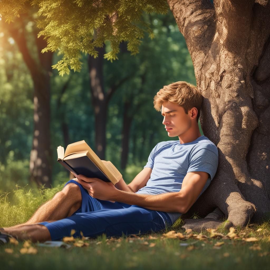 Blond Boy Reading with Sleeping Boyfriend: 4K Photo