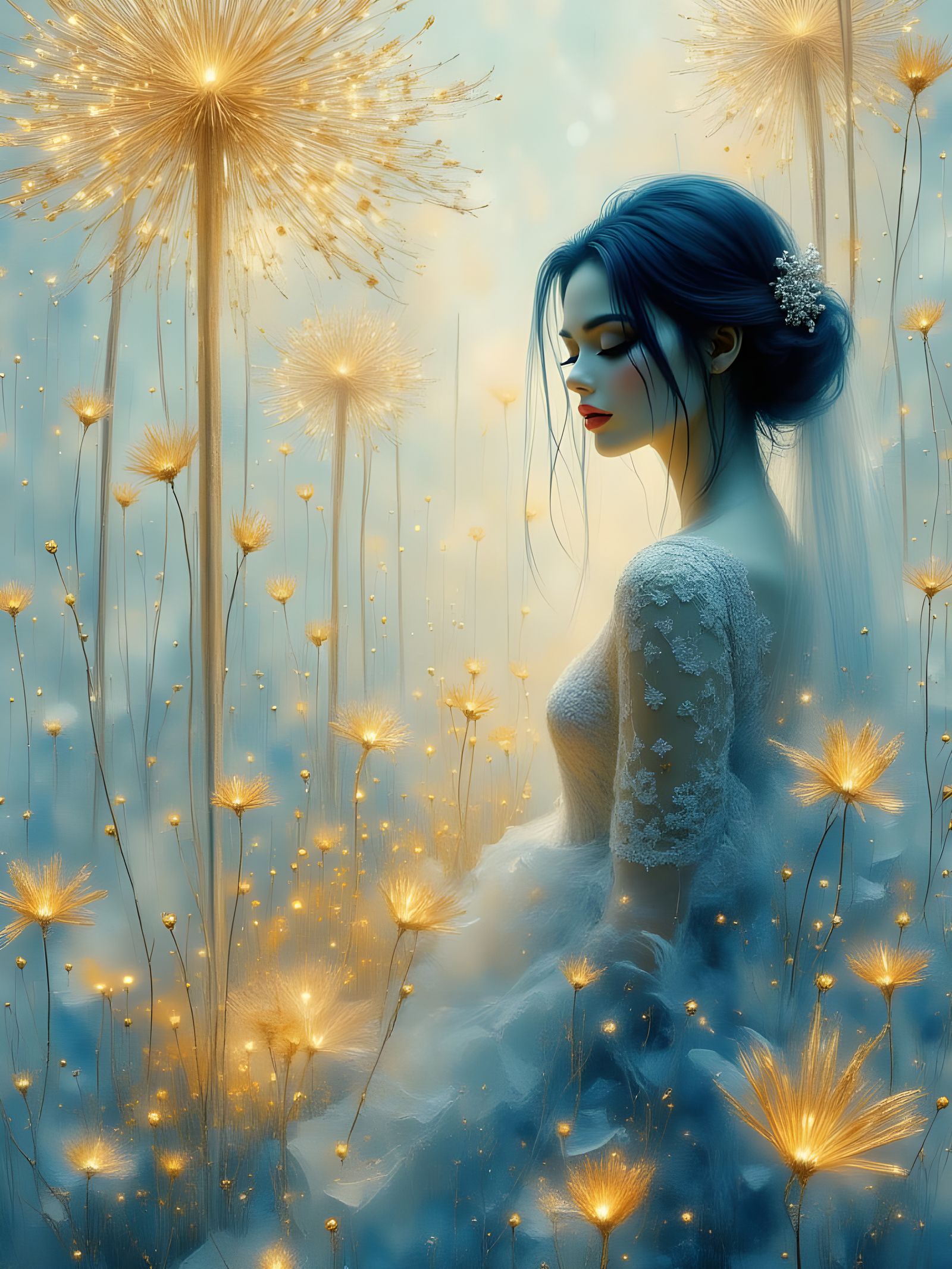 Ethereal Gold Forest in Soft Romantic Style