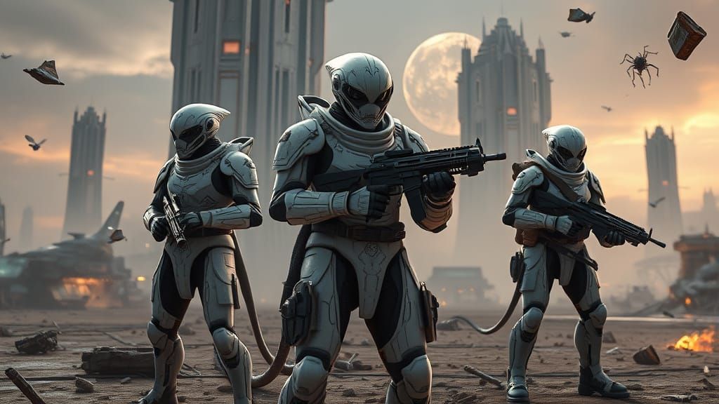 Gritty Alien Legion Warriors Stand Amidst War-Torn Battlefie...