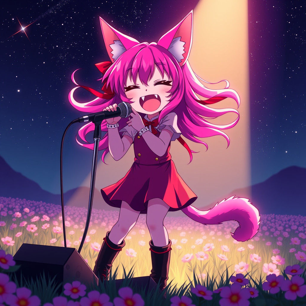 Anime Catgirl Concert in Synthwave Style