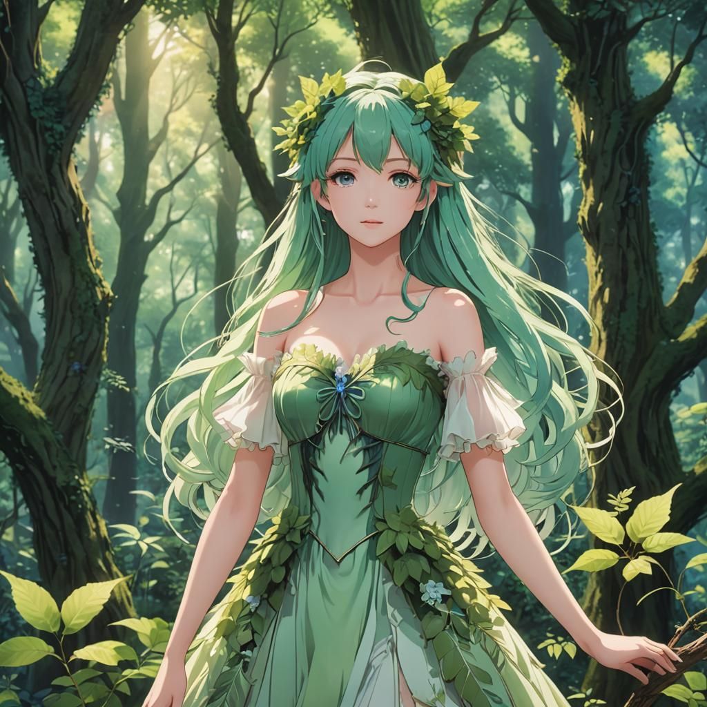 Anime Forest Nymph in Japanese Manga Style