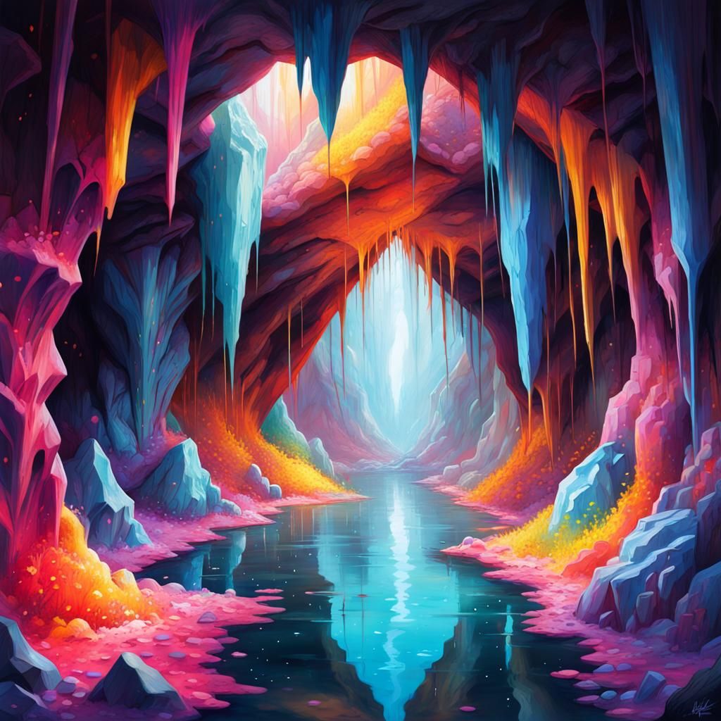 Sparkling Crystal Cave in Graffiti Art Style
