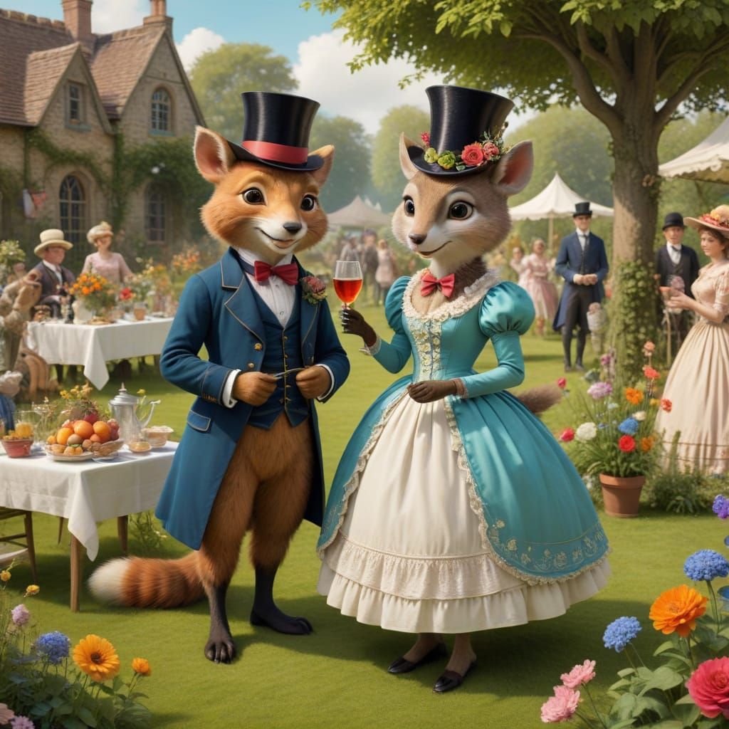 Whimsical Victorian Garden Party Scene