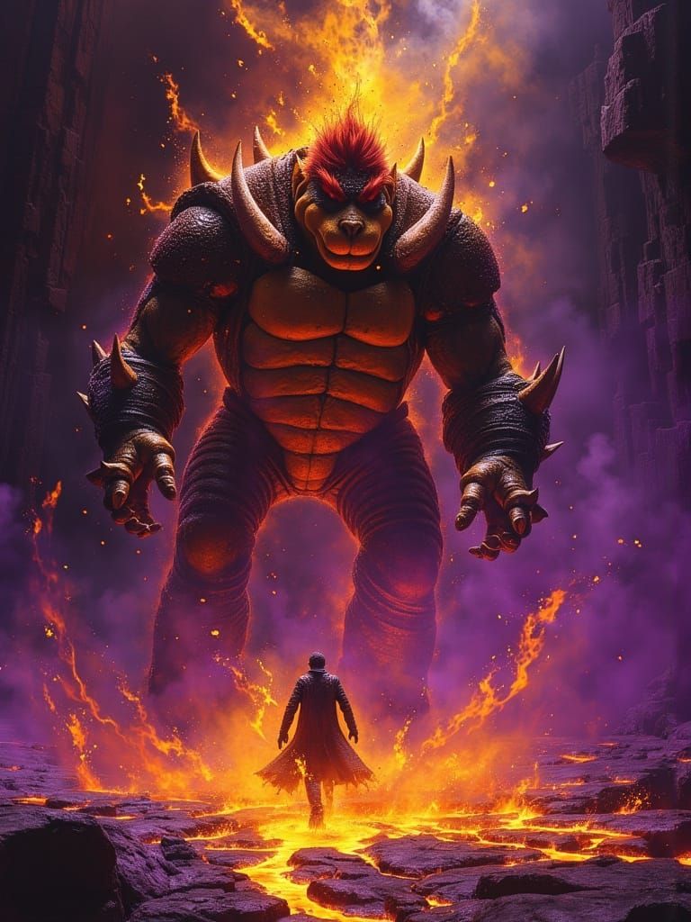 Dark Souls Bowser in Lava: Hyperdetailed Digital Art