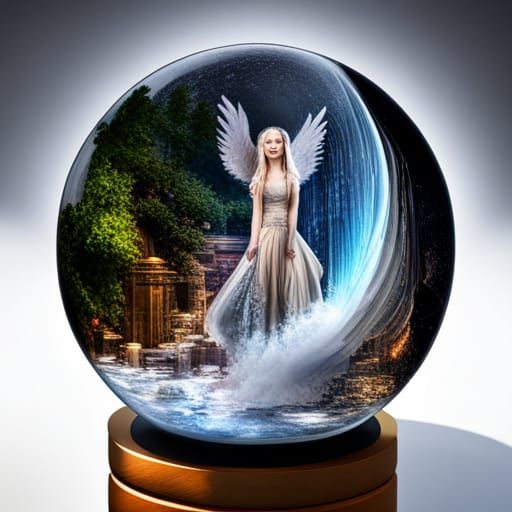 Snow Globe Angel, Unicorn, and Crystal City