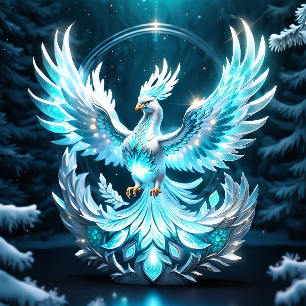 Translucent Phoenix Bird in Snowy Wonderland
