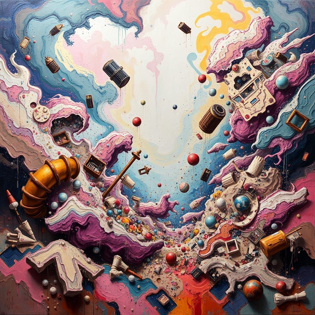 Surreal Chaos: Abstract Dreamscape in Vibrant Colors