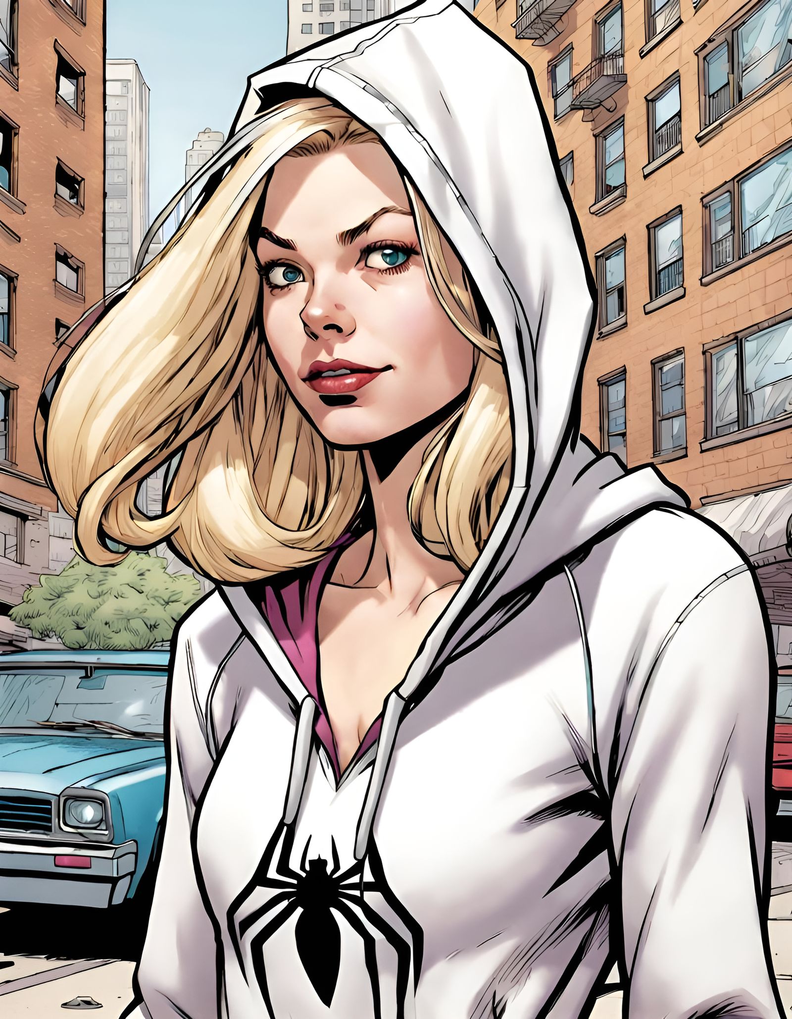 Gwen Stacy Comic Book Close-Up in 8k