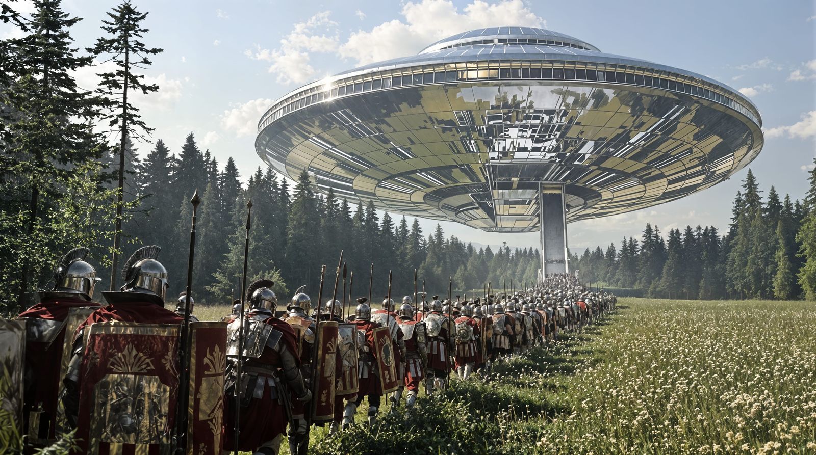 Roman Legionnaires Ascend to a Silver UFO