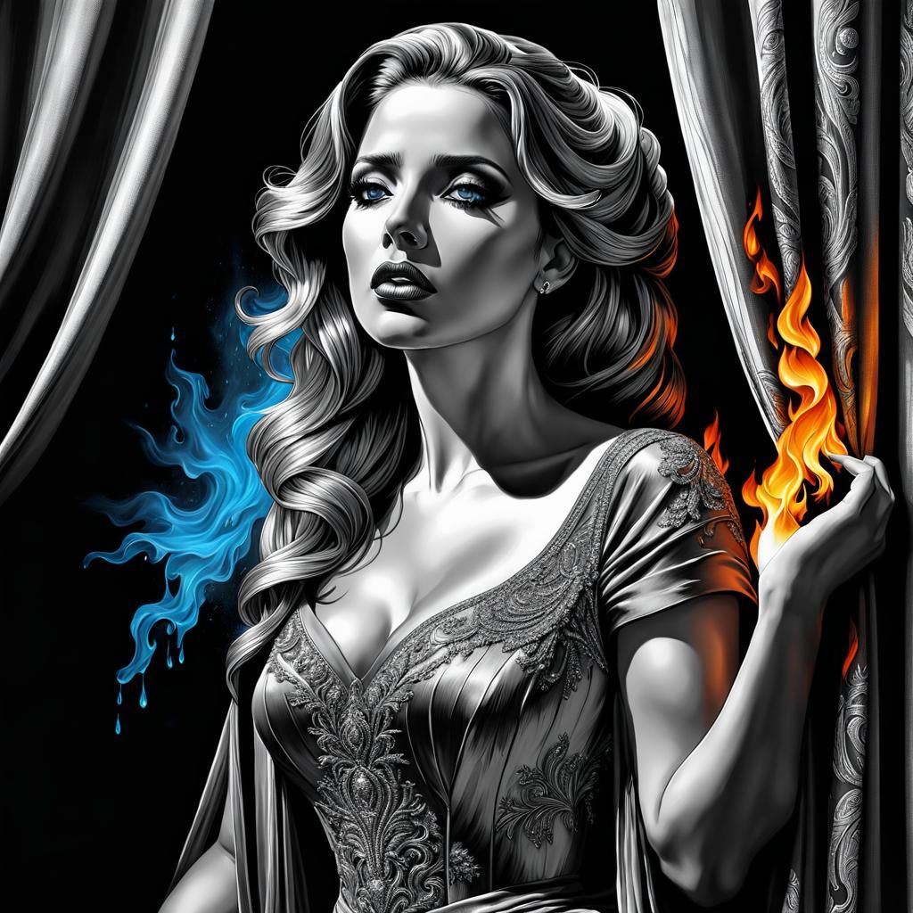 Opera Singer with Blue Eyes: Selective Color Art