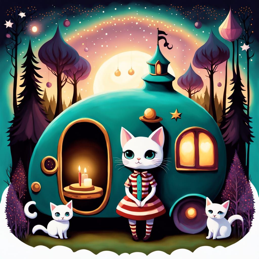 Whimsical Fairytale Girl in Vintage Circus Attire with Curio...