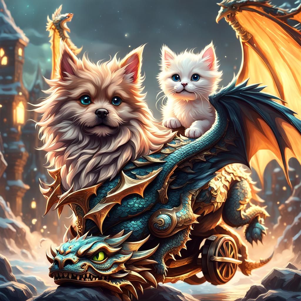 Winged Puppy and Kitten Fantasy Art
