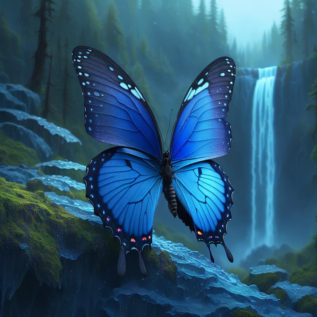 Mystical Blue Butterfly Portrait in Fantasy Art Style
