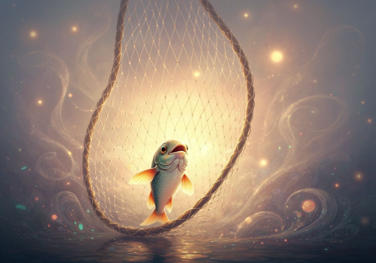 Smiling Fish Escapes Net in Ethereal Mist
