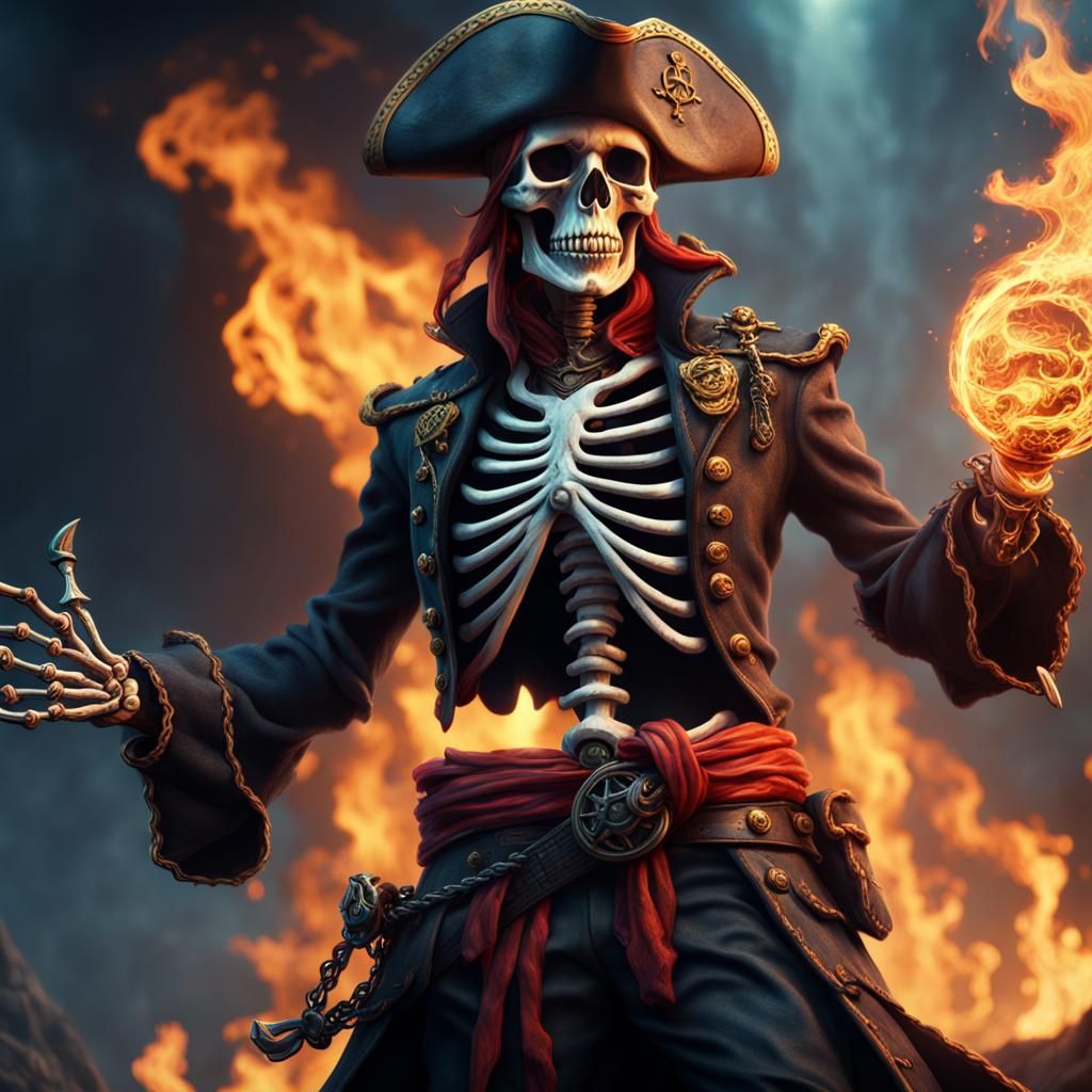 Flaming Skeleton Pirate Concept Art in Unreal Engine