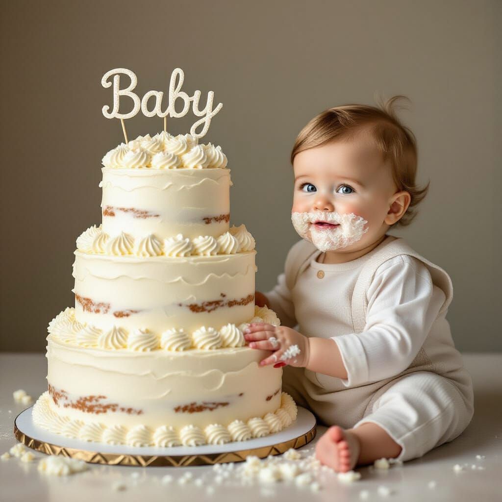 Baby Boy's First Cake, Photorealistic Style