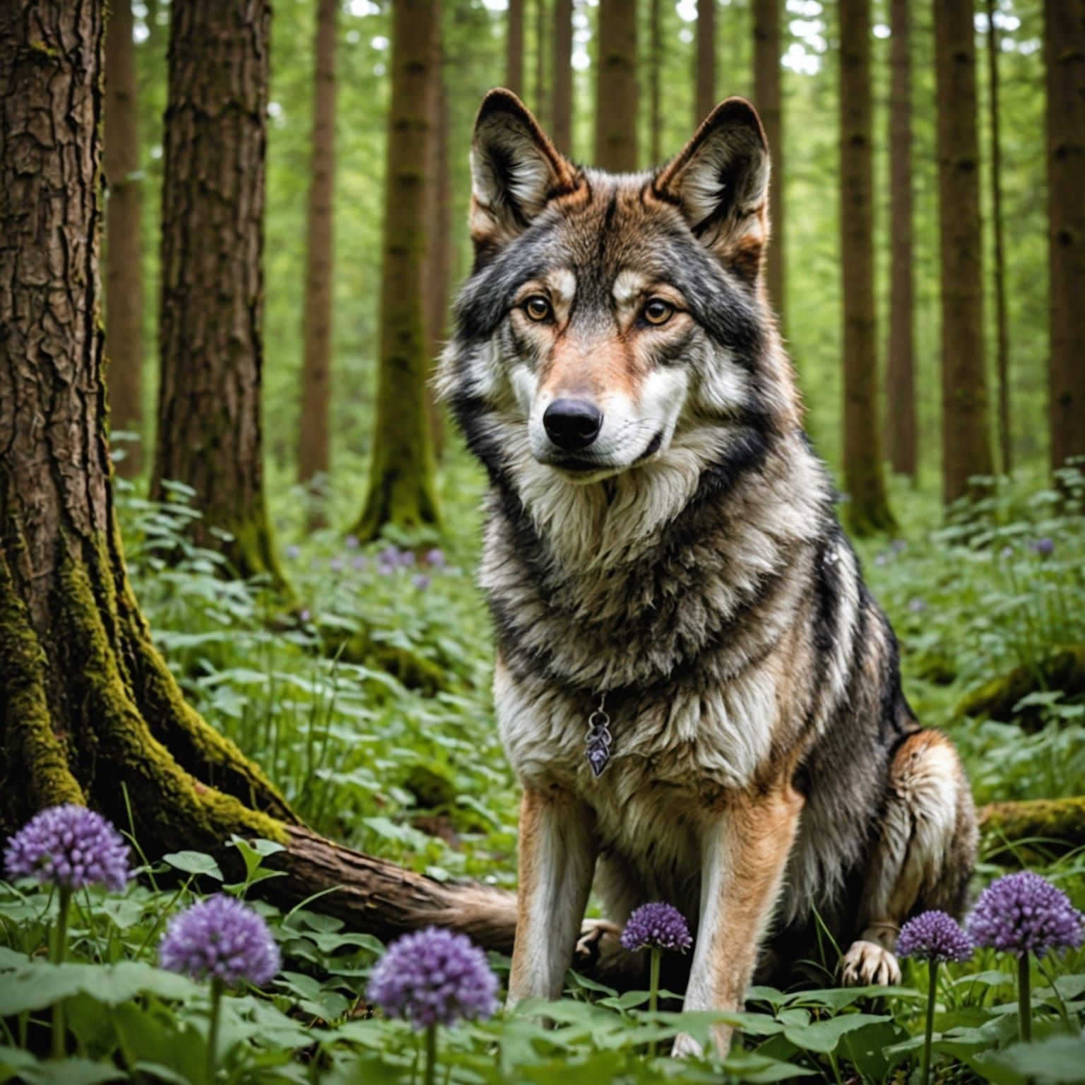 Wolf with Garlic Necklace in Forest