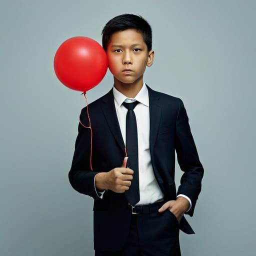 Boy With Red Balloon: Professional Studio Portrait