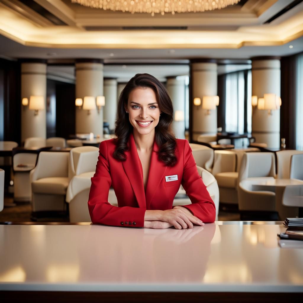 Smiling Brunette Model in Hotel Portrait