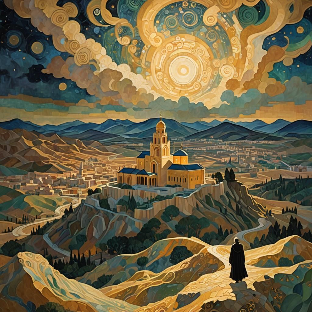 Ethereal Figure Emerges in Symbolic Landscape