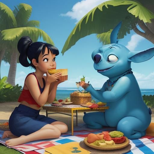 Lilo and Stitch Picnic in Abstract Art Style