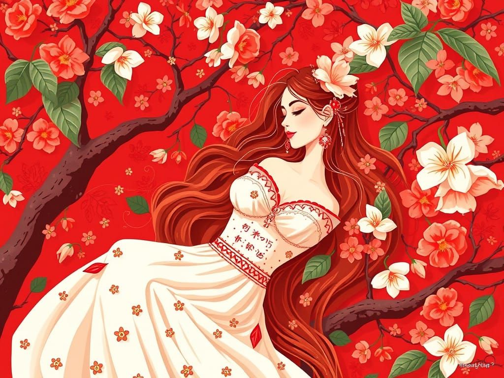 Dreamy Landscape with Warm Colors and Whimsical Elements