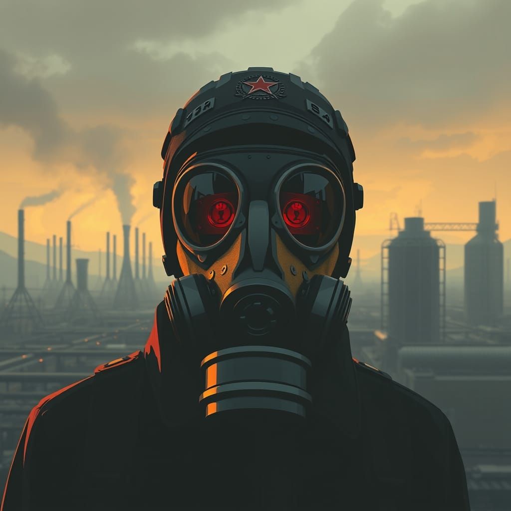 Dystopian Soviet Era Gas Mask Portrait