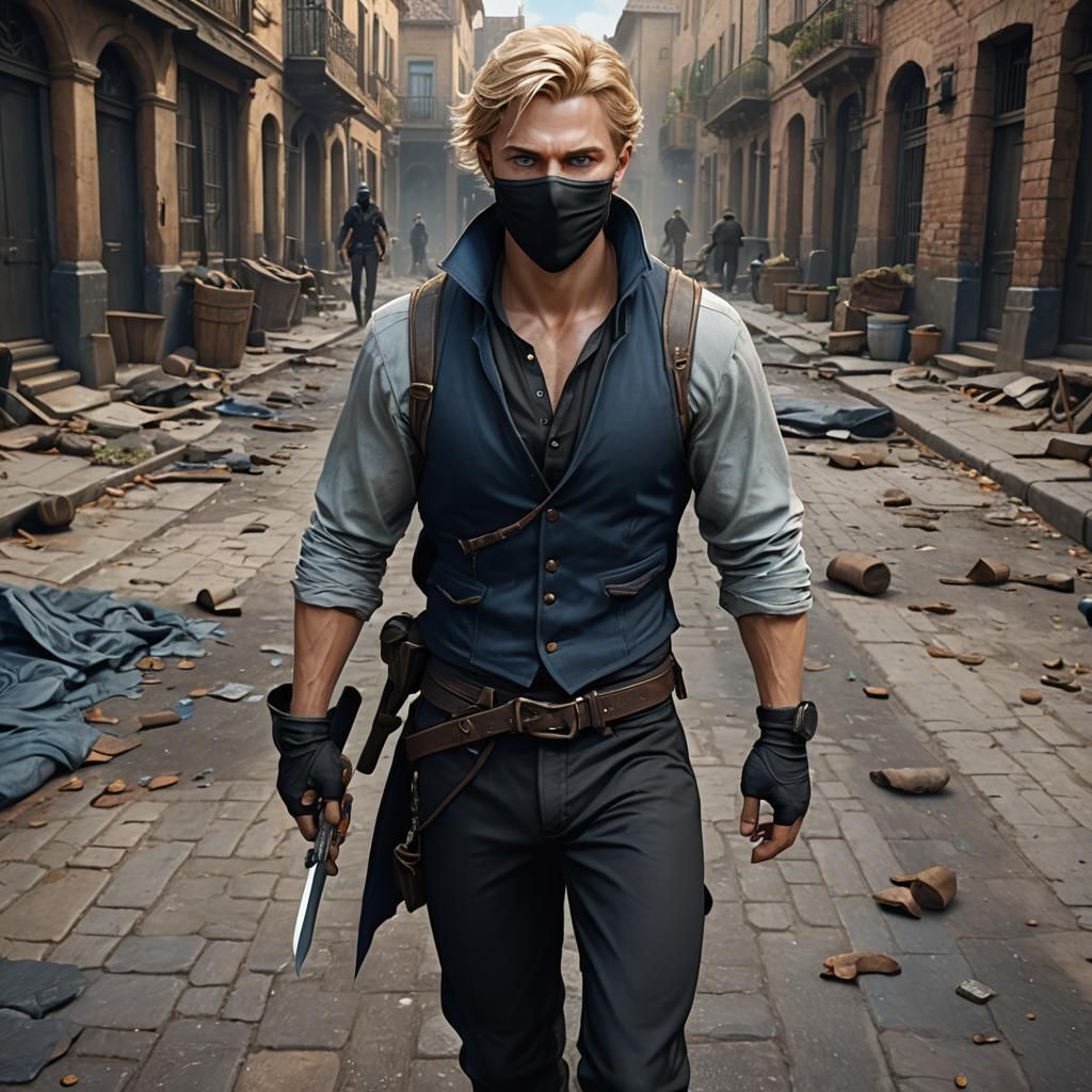 Handsome Thief with Blue Eyes: Detailed Matte Painting