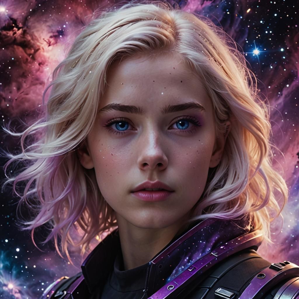 Nebula Crown: Platinum Blond in Sci-Fi Portrait
